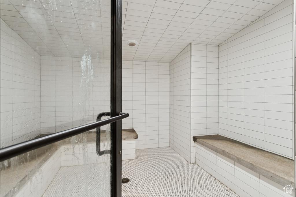 Interior space with tile patterned floors
