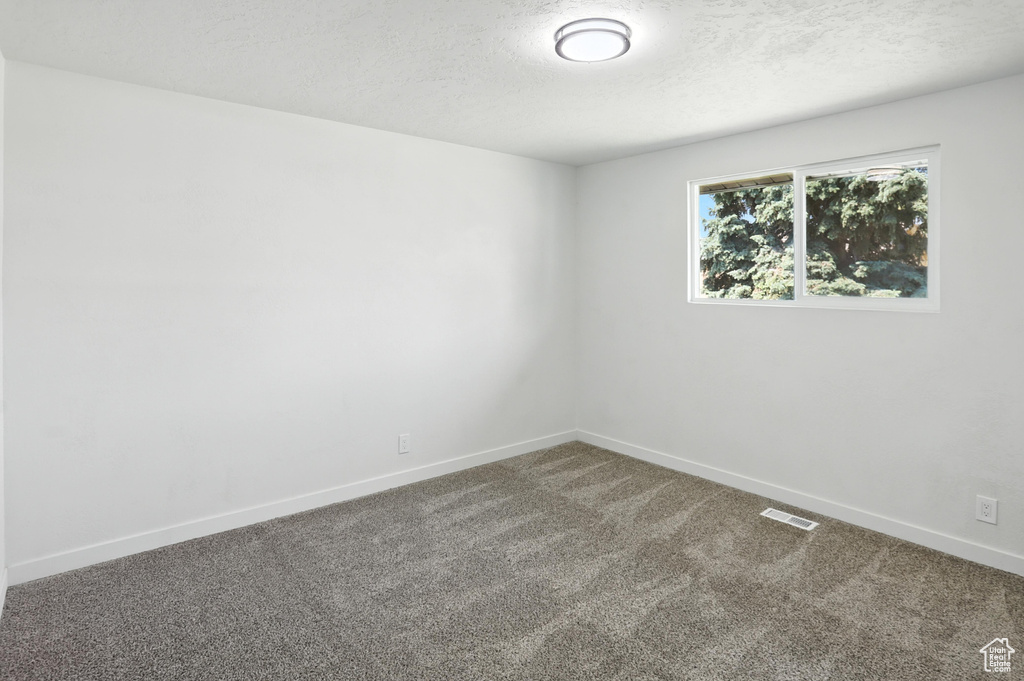 Carpeted spare room featuring baseboards and a textured ceiling
