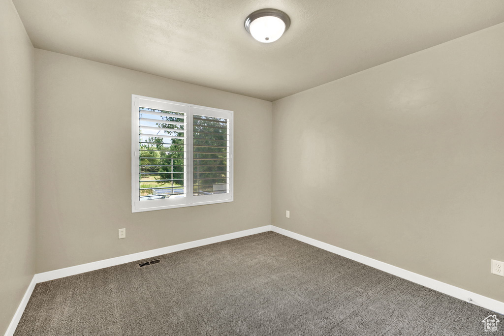 Empty room with dark colored carpet