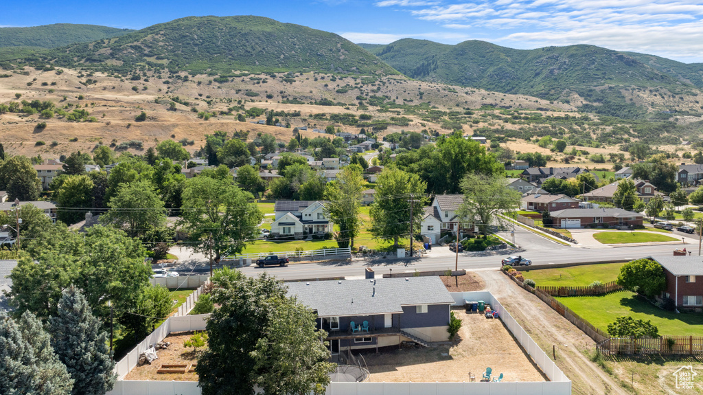 Bird\'s eye view of a mountain backdrop