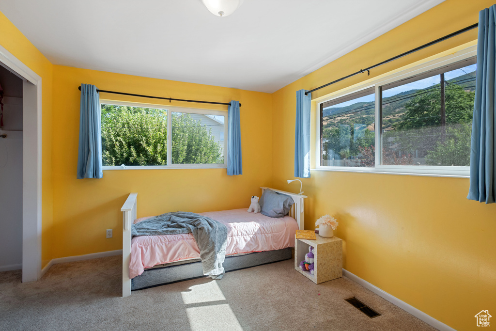 Carpeted bedroom with baseboards