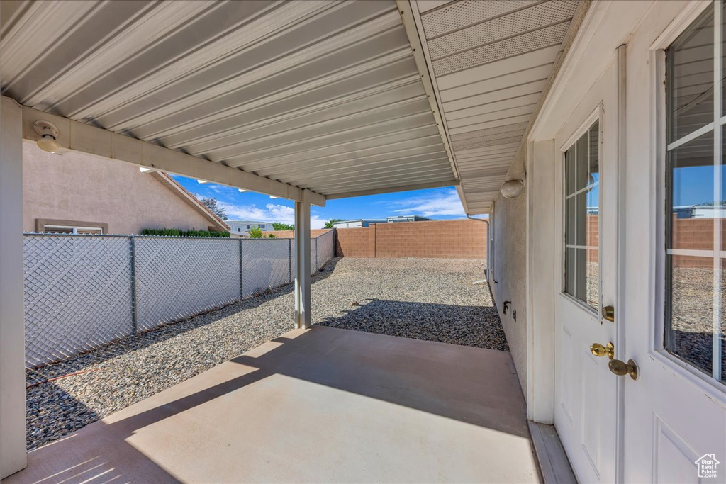 Fenced backyard featuring a patio area