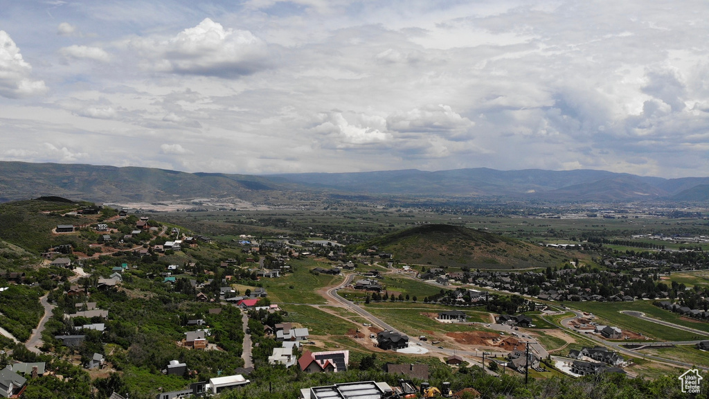 Drone / aerial view of a mountainous background