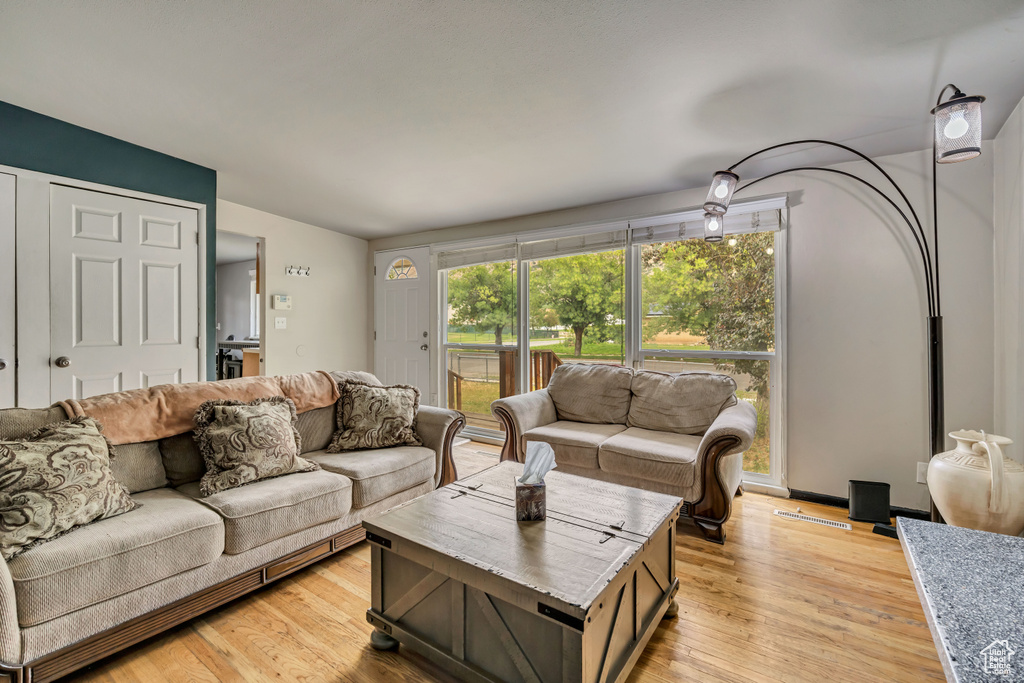 Living room with light wood-style floors