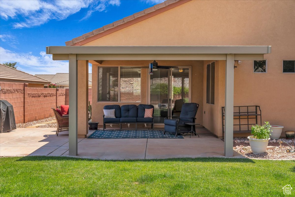 View of patio featuring an outdoor hangout area