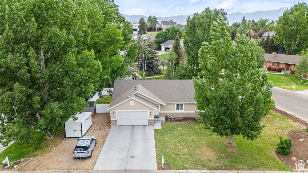 View from above of property featuring mountains