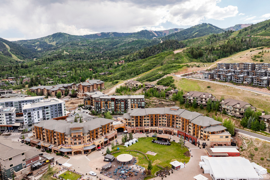 Drone / aerial view of a mountainous background