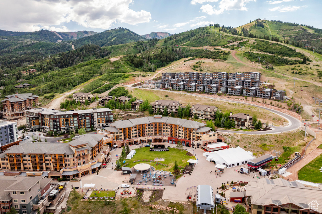 Aerial view of a mountainous background