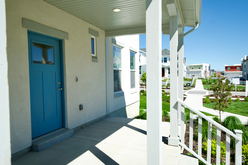 Porch featuring a residential view