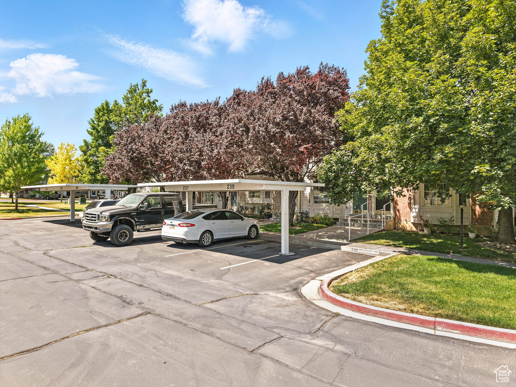 View of partially covered parking lot