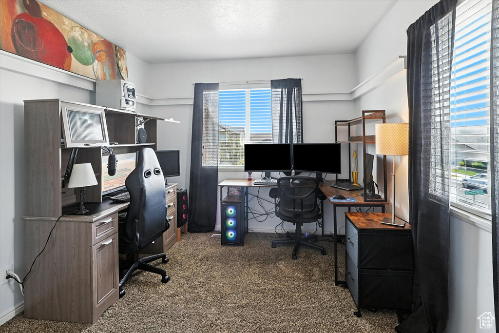 Office space featuring carpet floors and baseboards
