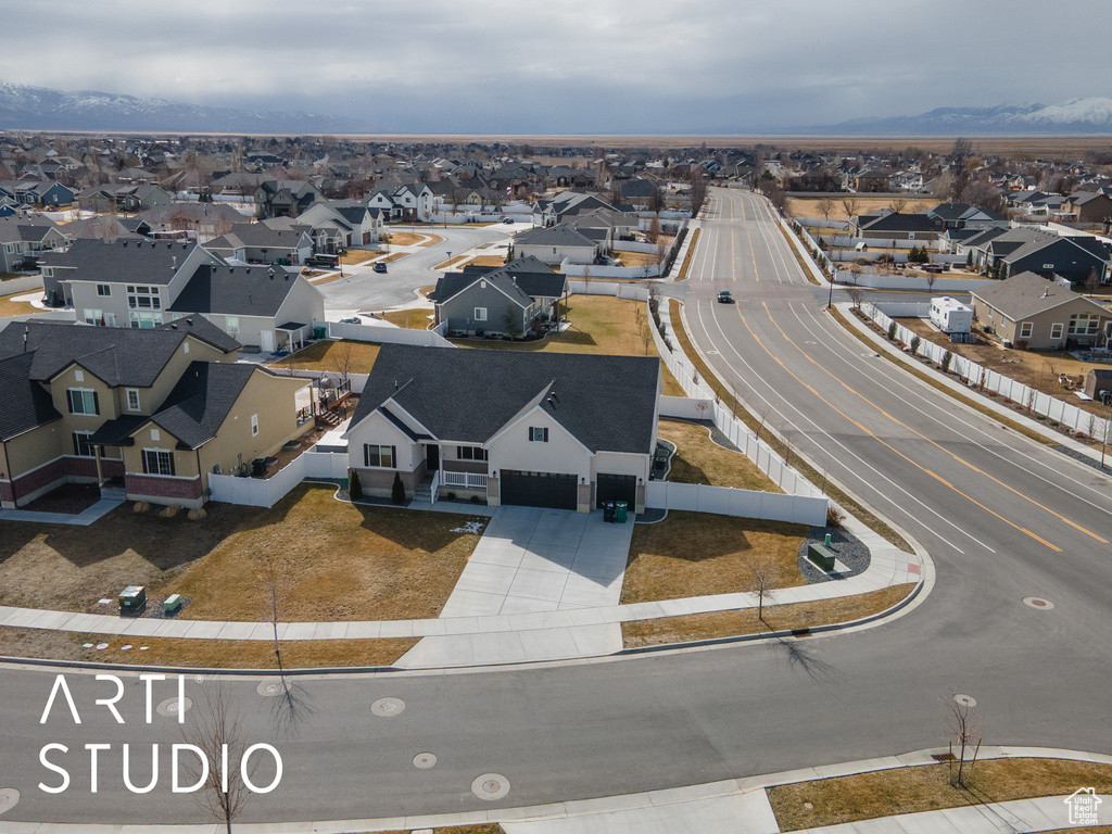 Aerial perspective of suburban area