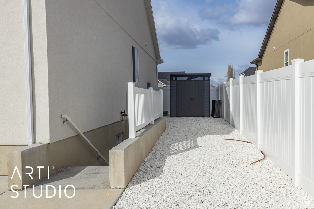 View of home's exterior featuring stucco siding