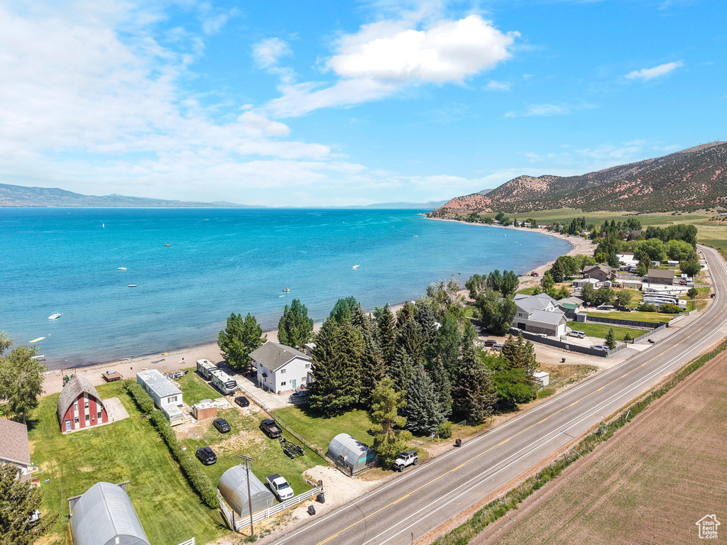 Aerial view of a water and mountain view
