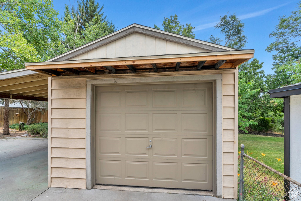 View of detached garage