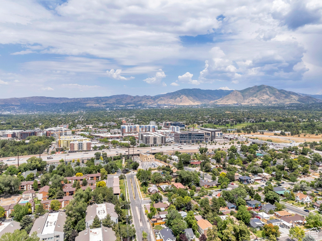 Drone / aerial view of a mountain backdrop