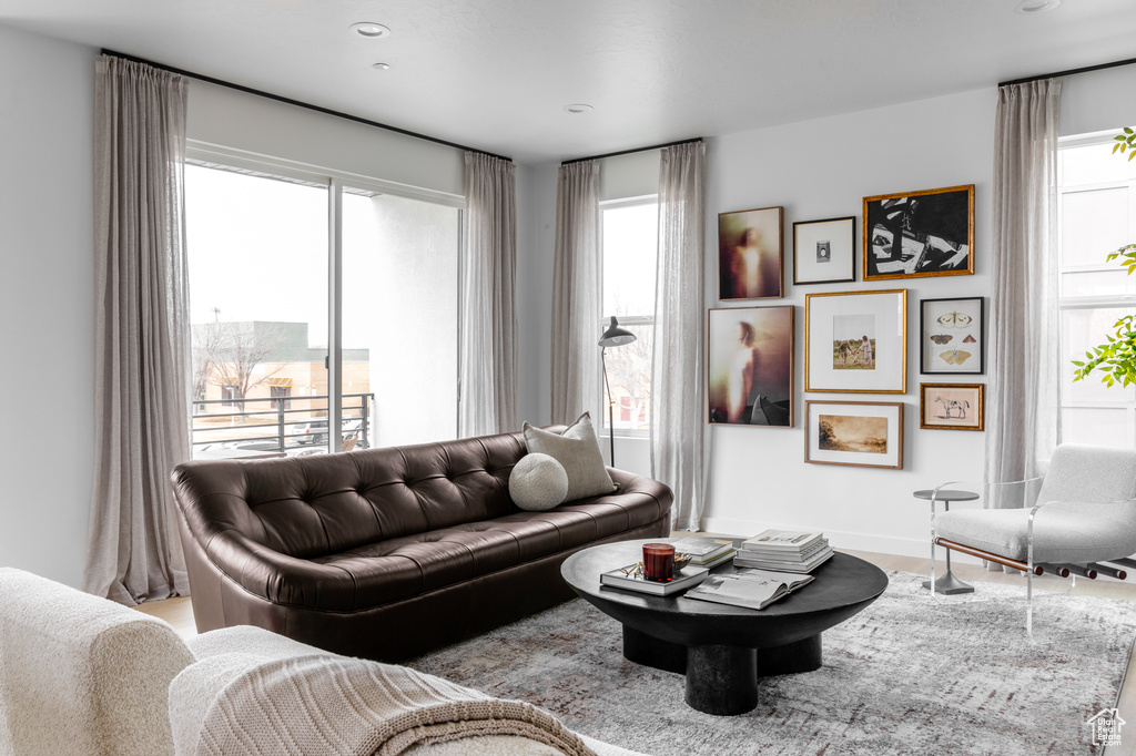 Living room with recessed lighting