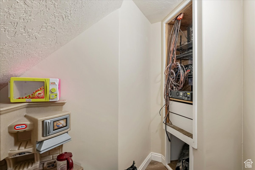 Spacious closet featuring wood finished floors and lofted ceiling