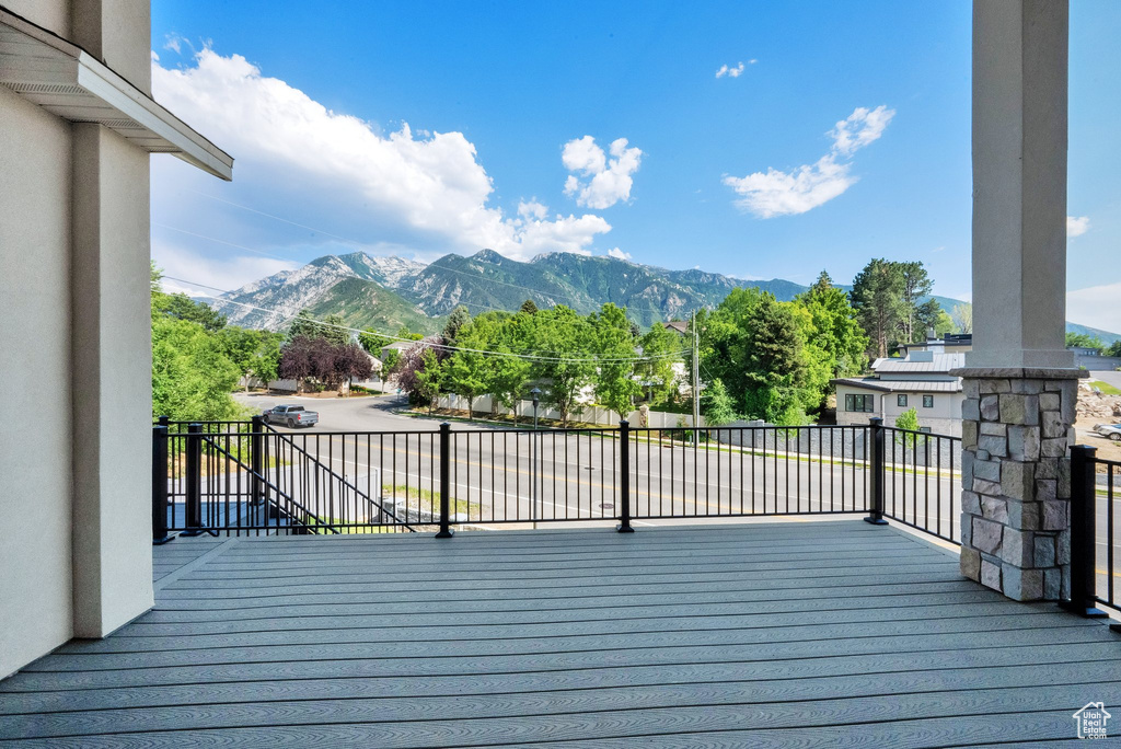 Wooden deck with a mountain view