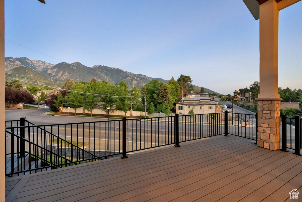 Deck featuring a mountain view