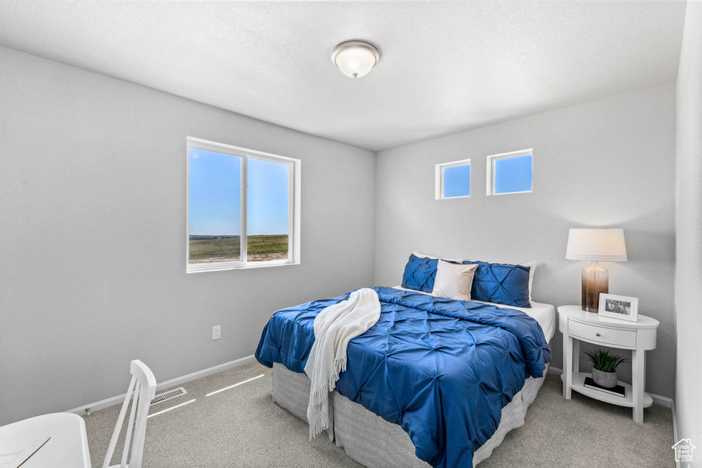 Carpeted bedroom with baseboards
