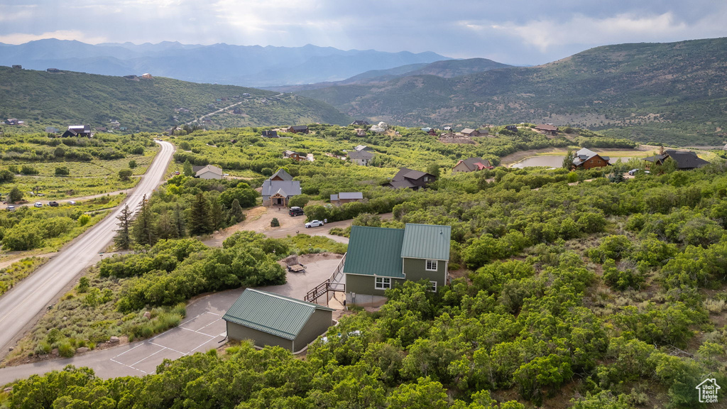 Drone / aerial view of a mountain backdrop