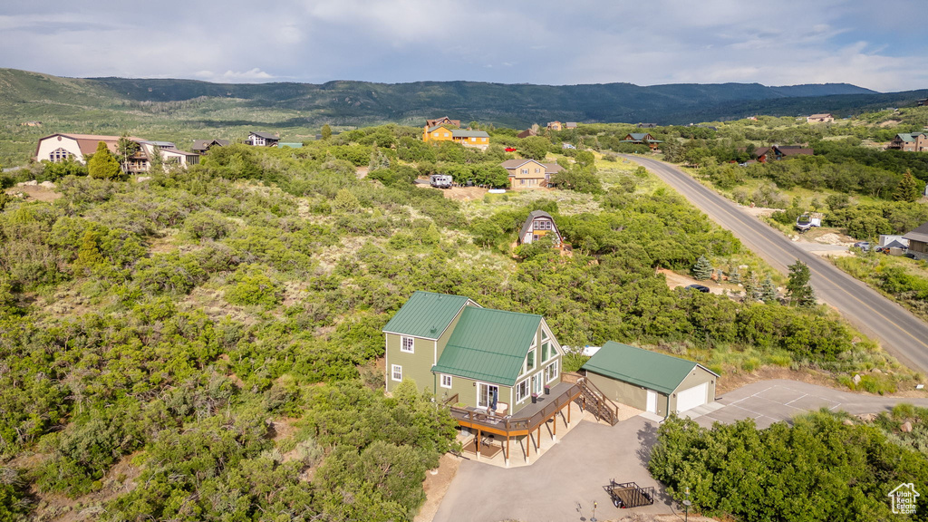 Bird\'s eye view of a mountain backdrop