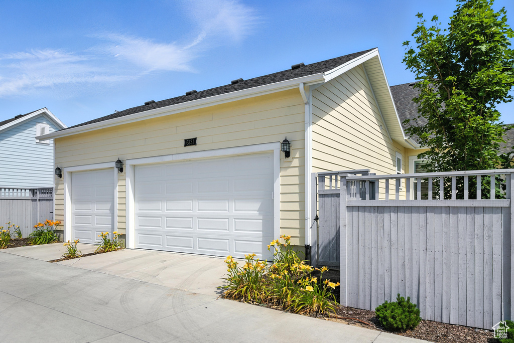 View of detached garage