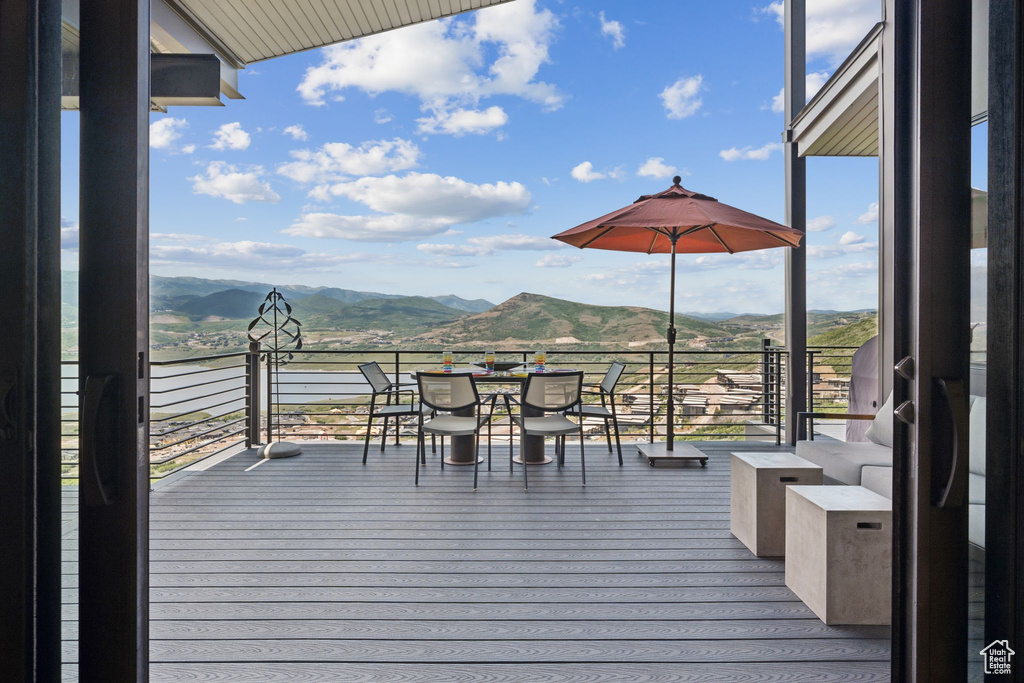 Wooden terrace with a mountain view