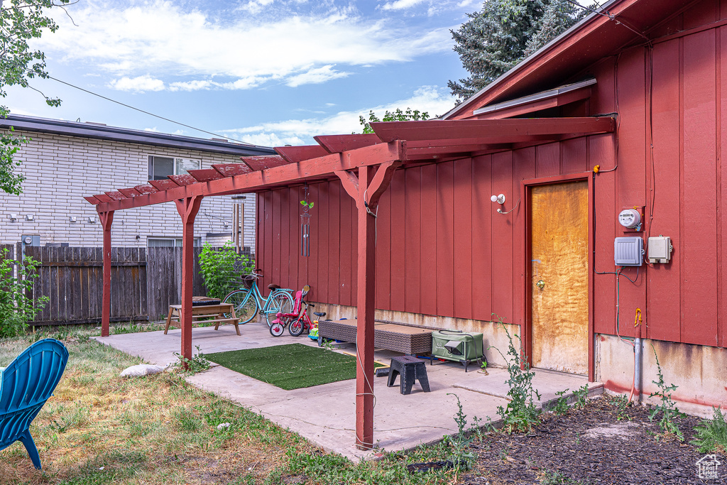 View of patio featuring a pergola