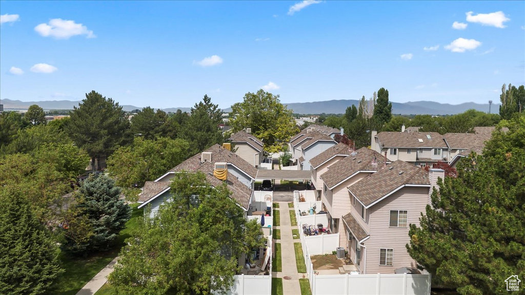 Aerial perspective of suburban area with mountains