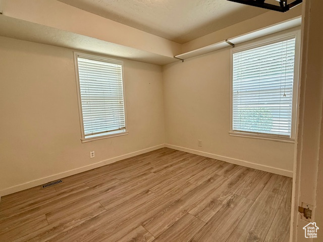 Spare room featuring light wood-style flooring and plenty of natural light