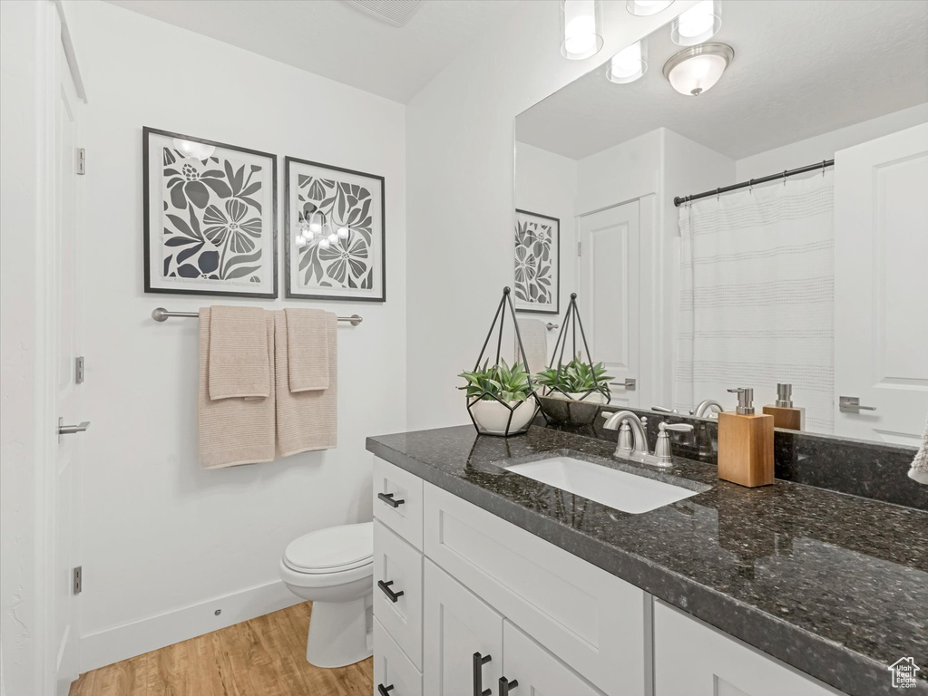 Bathroom with vanity and wood finished floors
