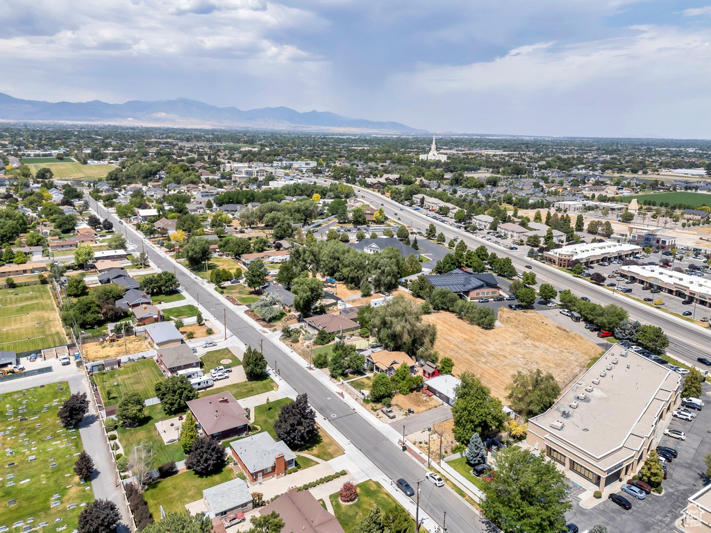 Drone / aerial view of a mountain backdrop