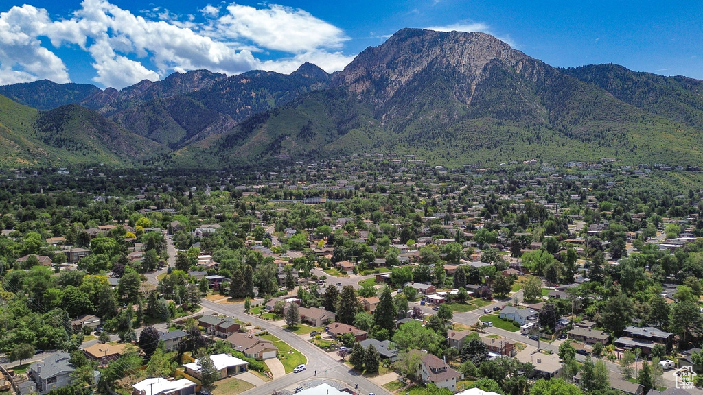 Drone / aerial view of a mountainous background