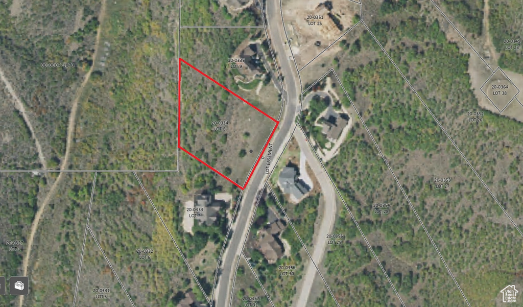 Aerial view of property's location with property boundaries highlighted