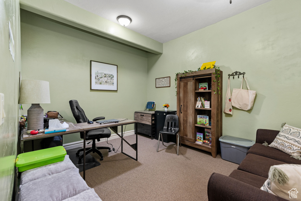 Office space featuring carpet flooring