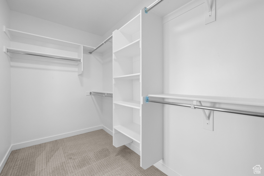 Spacious closet with light colored carpet