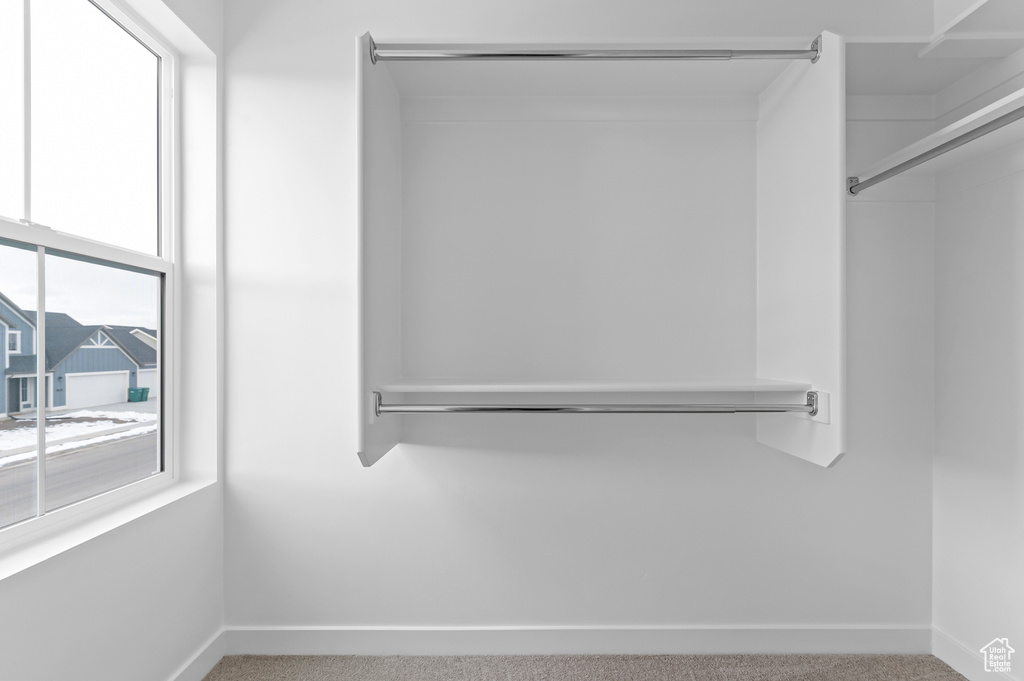 Walk in closet with carpet