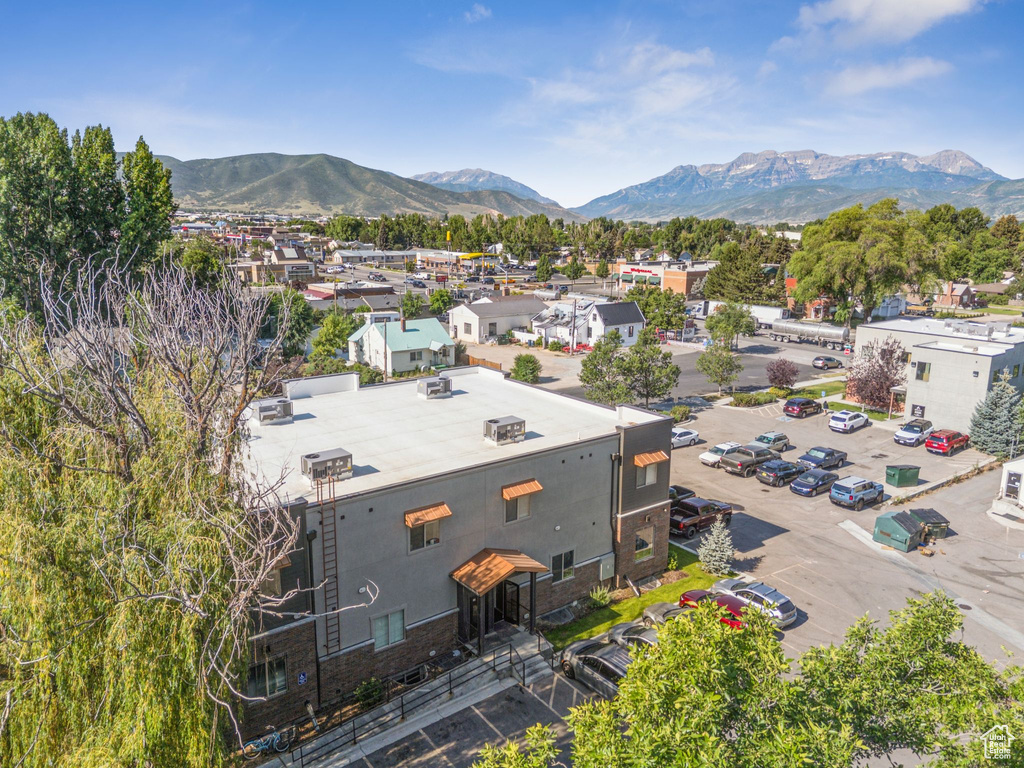Drone / aerial view of a mountain backdrop