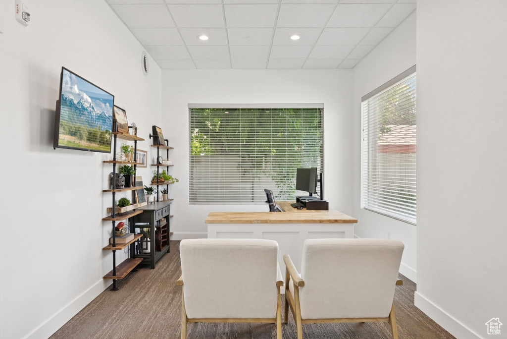 Office featuring a drop ceiling and recessed lighting