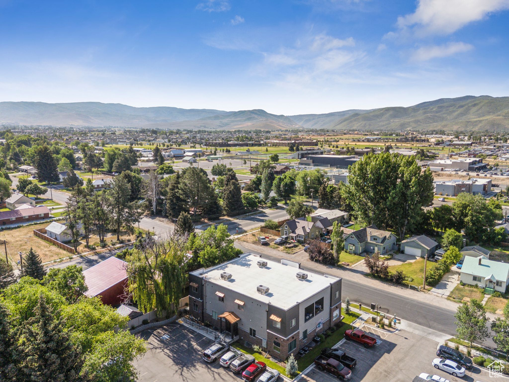 Aerial view of a mountain backdrop