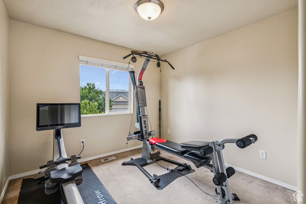 Exercise room featuring carpet floors