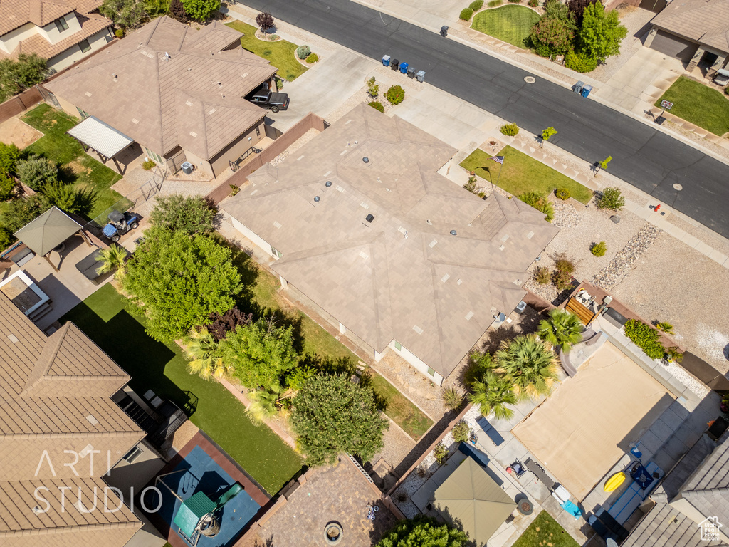 Aerial perspective of suburban area