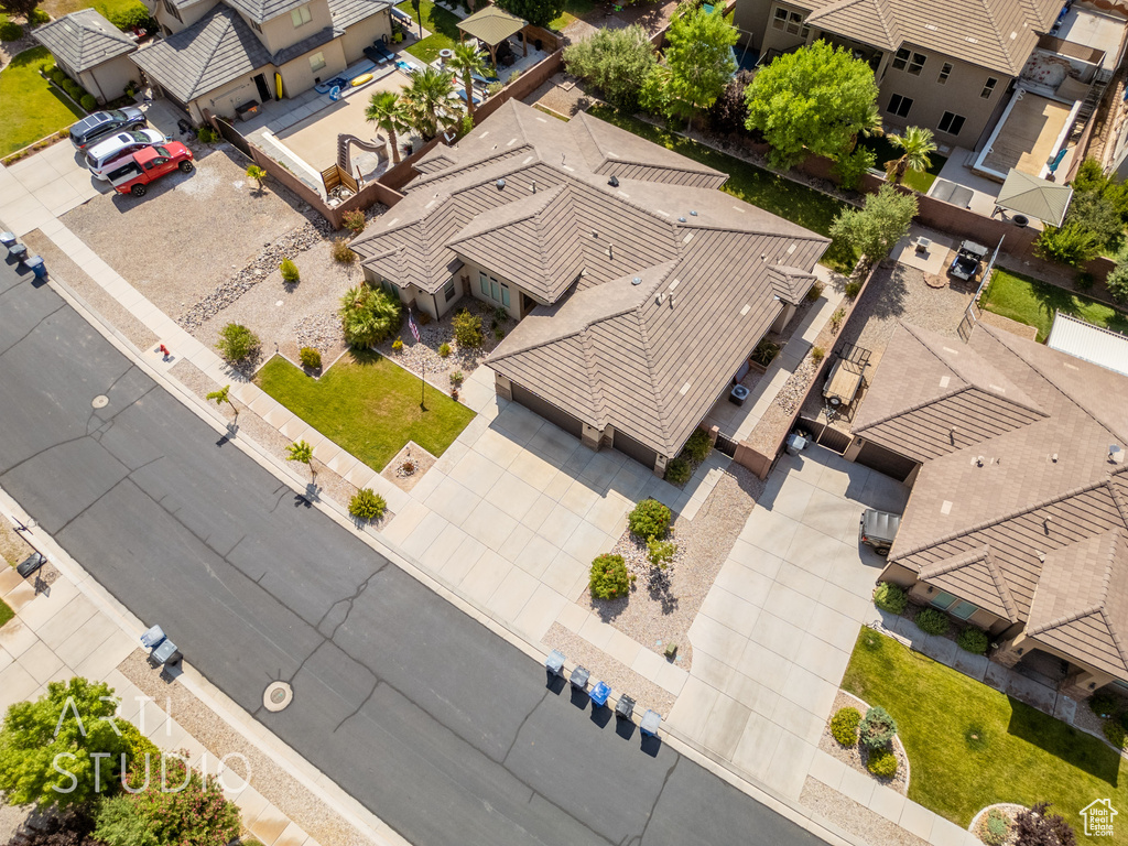 Aerial perspective of suburban area
