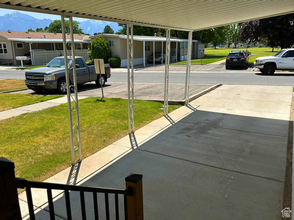 View of patio featuring a mountain view and a residential view