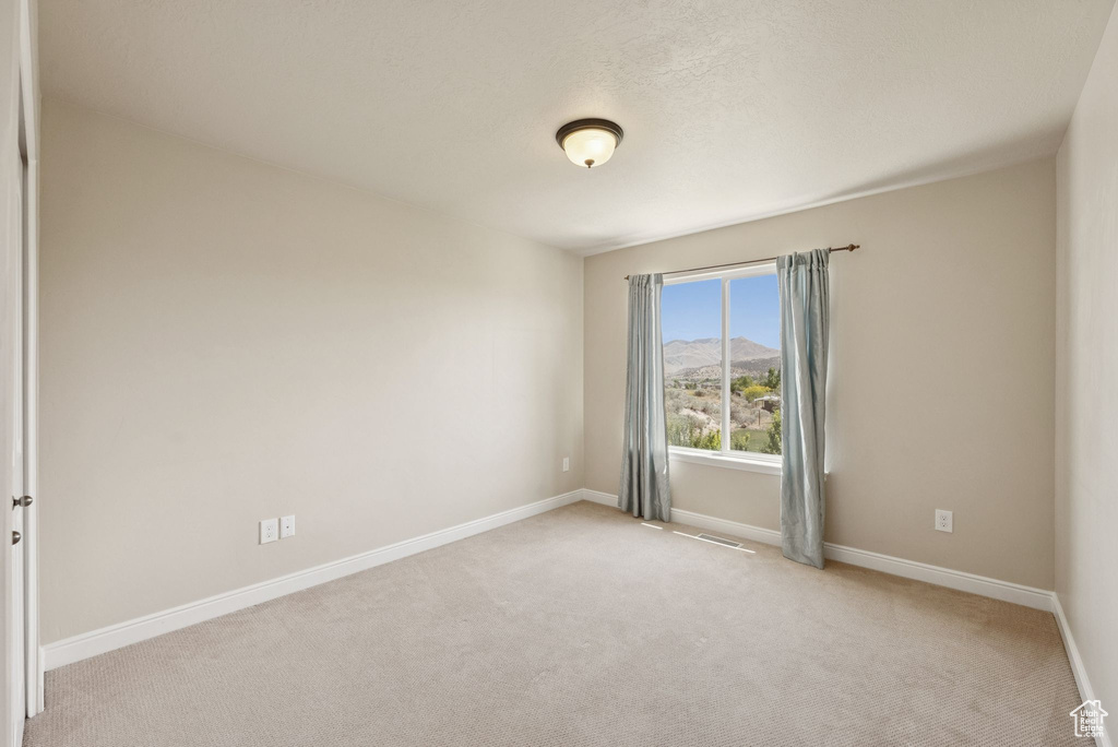Unfurnished room with light carpet and baseboards