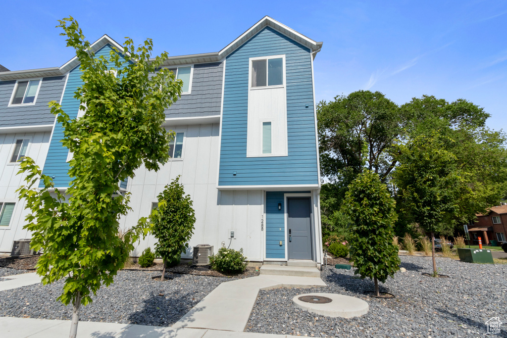 View of front facade featuring board and batten siding