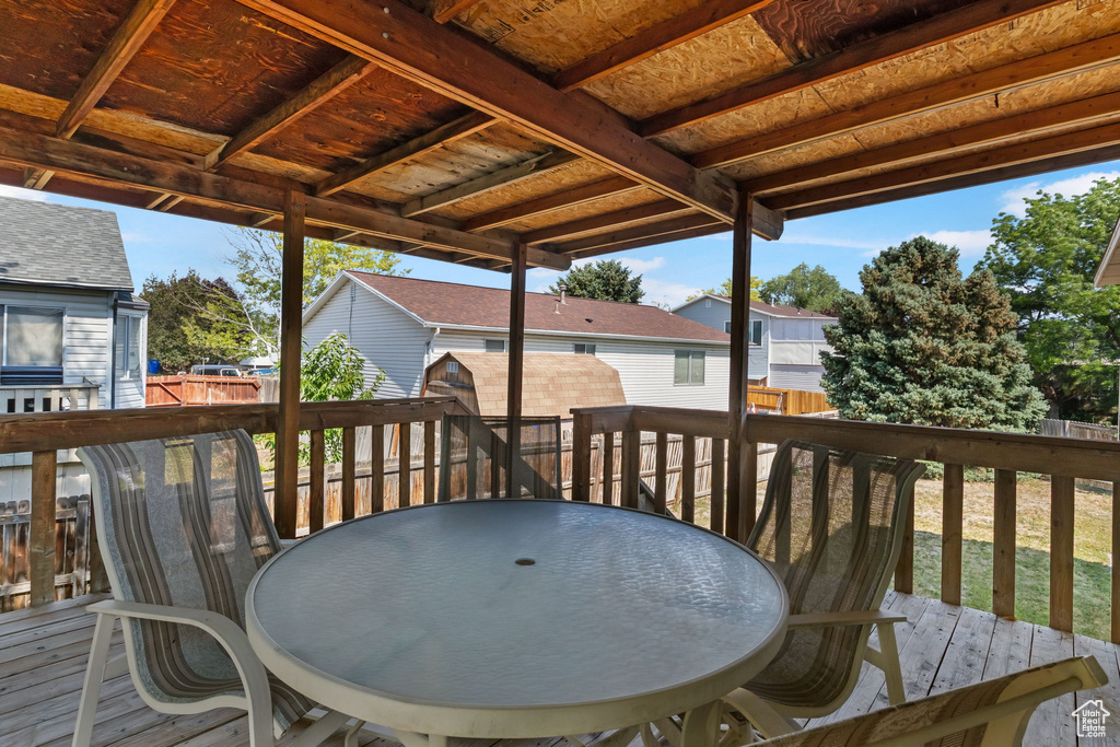 Wooden deck featuring a residential view