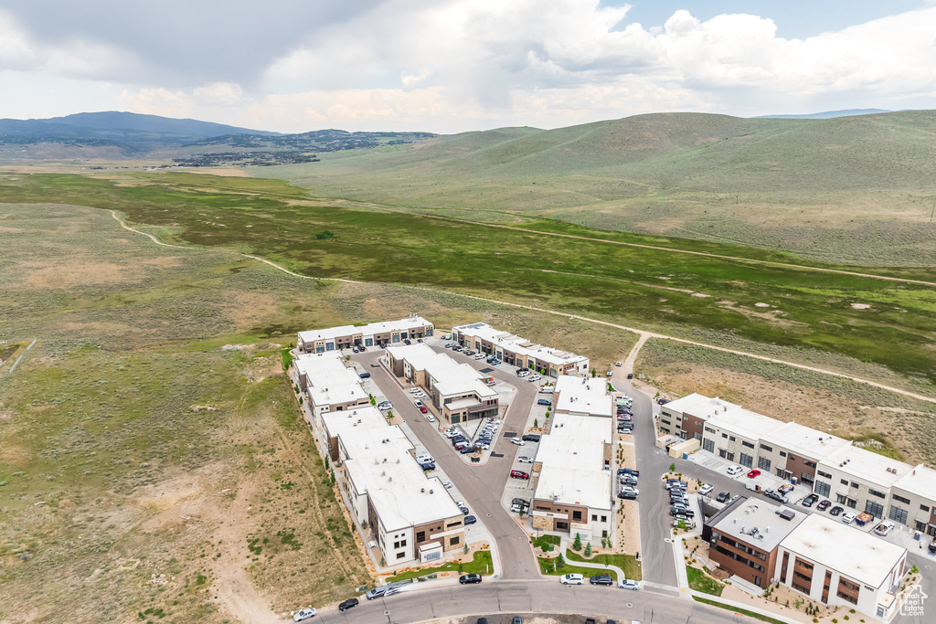 Drone / aerial view of a mountainous background